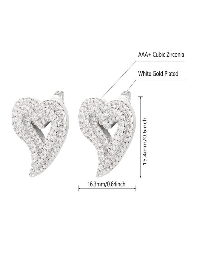 Jacruces Silver Heart Earrings Stud Earrings for Women White Gold Plated Trendy Cubic Zirconia Bling Jewelry Valentines Day Earrings Mothers Day Gifts Hip Hop Jewelry - Image 4